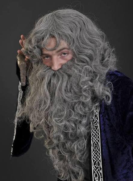 Peluca de Rey Mago Gris Rizosa con Barba Larga Barbas y Bigotes Rubies